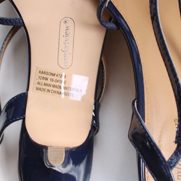 Comfortview The Karson Sling Navy Patent Leather Open-Toe Kitten Heels Size 12 W - Picture 6 of 8